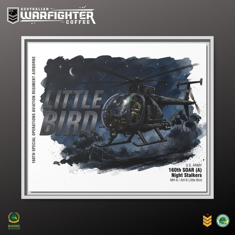 Little Bird Helicopter Framed Canvas Print — Military Aviation Wall Art