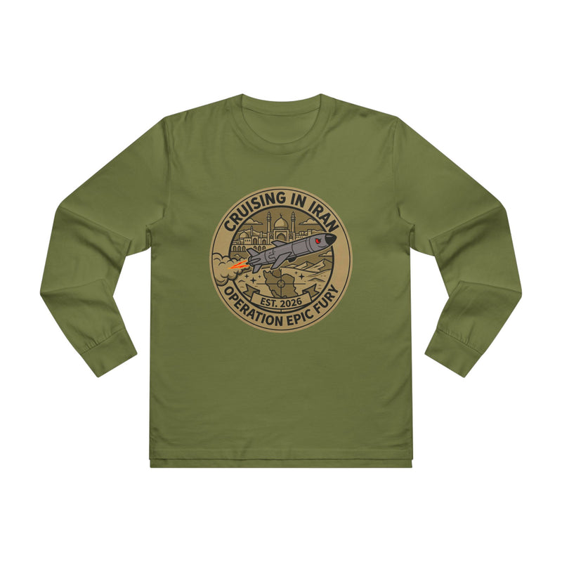 Cruising in Iraq Patch Longsleeve Tee - Operation Epic Fury Military Shirt — graphic detail close-up, Australian Warfighters Coffee
