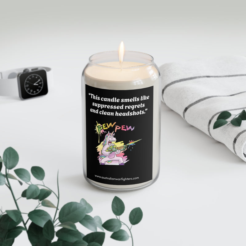 “This candle smells like suppressed regrets and clean headshots.”