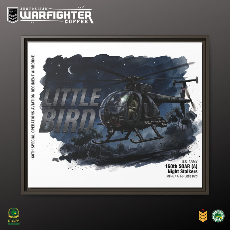 Little Bird Helicopter Framed Canvas Print — Military Aviation Wall Art