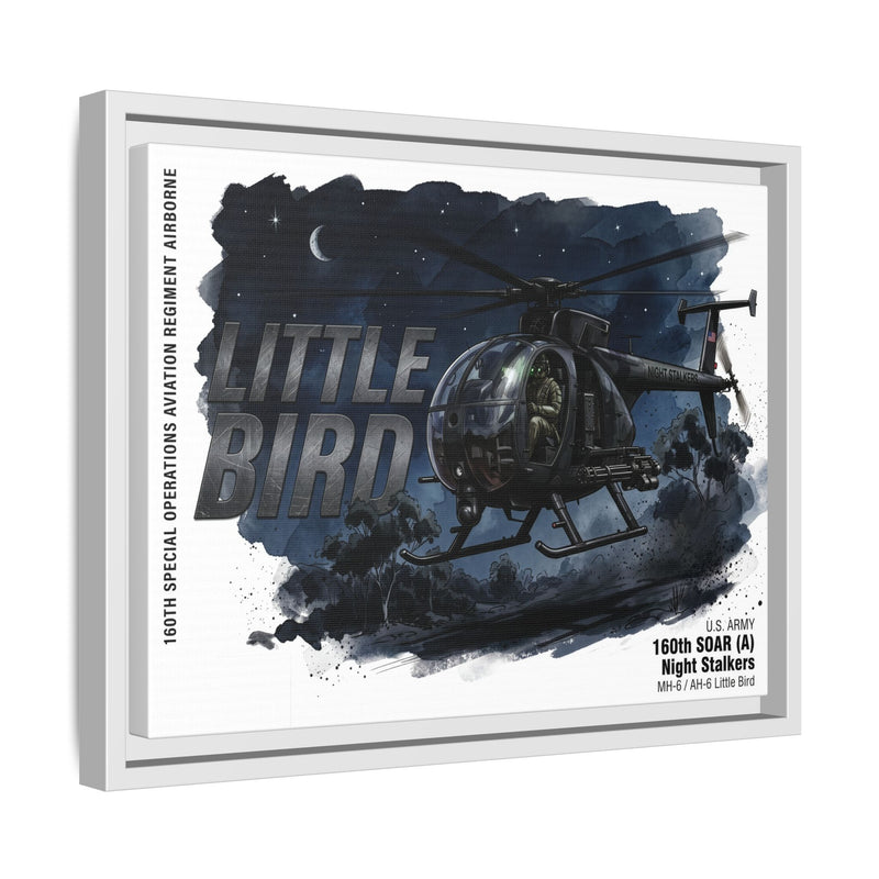 Little Bird Helicopter Framed Canvas Print — Military Aviation Wall Art