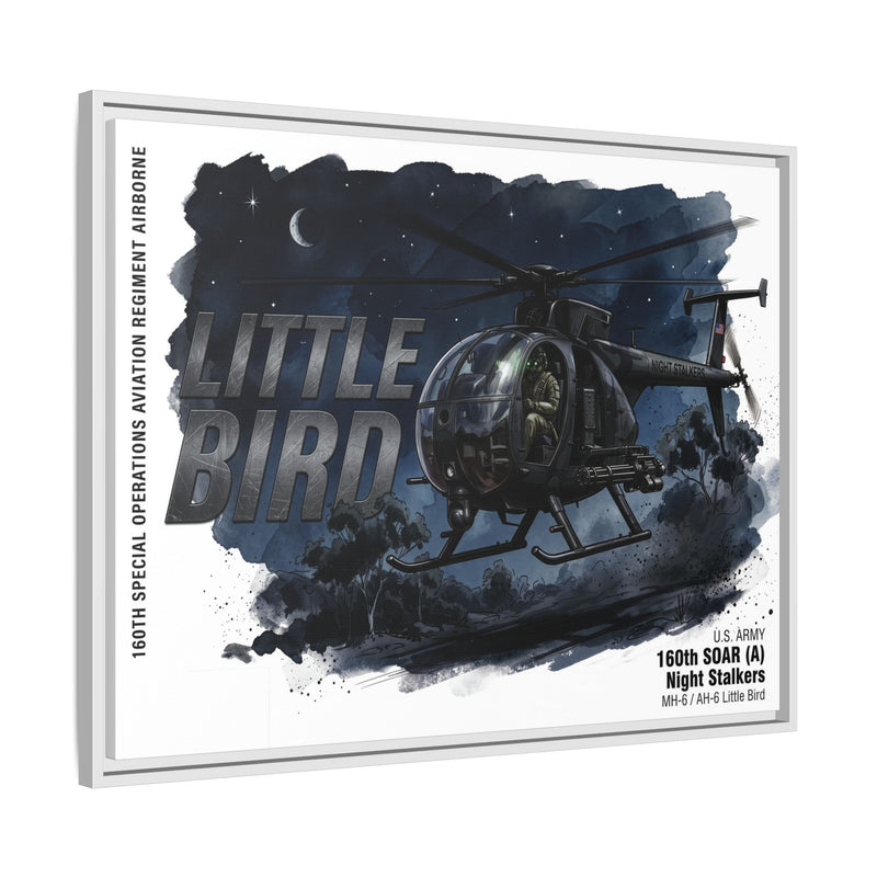 Little Bird Helicopter Framed Canvas Print — Military Aviation Wall Art