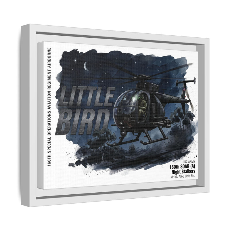 Little Bird Helicopter Framed Canvas Print — Military Aviation Wall Art
