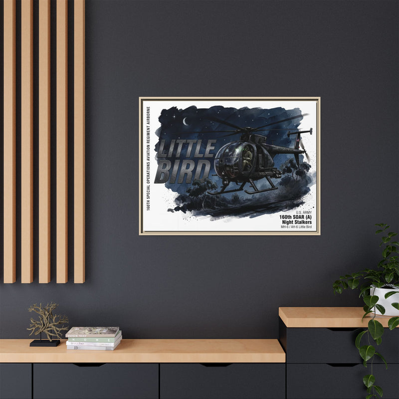 Little Bird Helicopter Framed Canvas Print — Military Aviation Wall Art