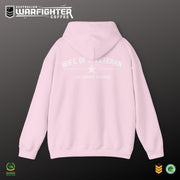 Wife of a Veteran Hoodie — Pink Military Support Pullover — front view on model, Australian Warfighters Coffee