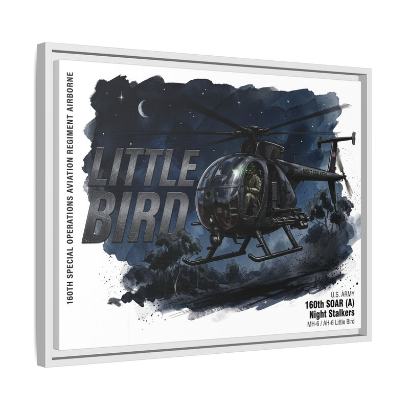 Little Bird Helicopter Framed Canvas Print — Military Aviation Wall Art