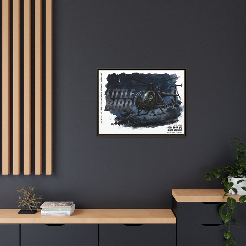 Little Bird Helicopter Framed Canvas Print — Military Aviation Wall Art
