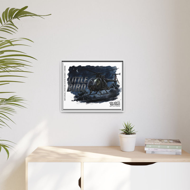 Little Bird Helicopter Framed Canvas Print — Military Aviation Wall Art
