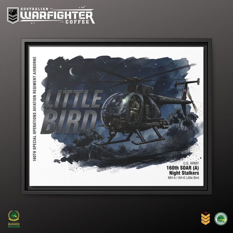 Little Bird Helicopter Framed Canvas Print — Military Aviation Wall Art