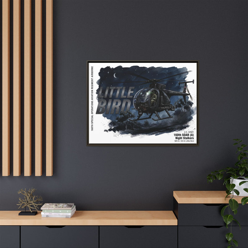 Little Bird Helicopter Framed Canvas Print — Military Aviation Wall Art