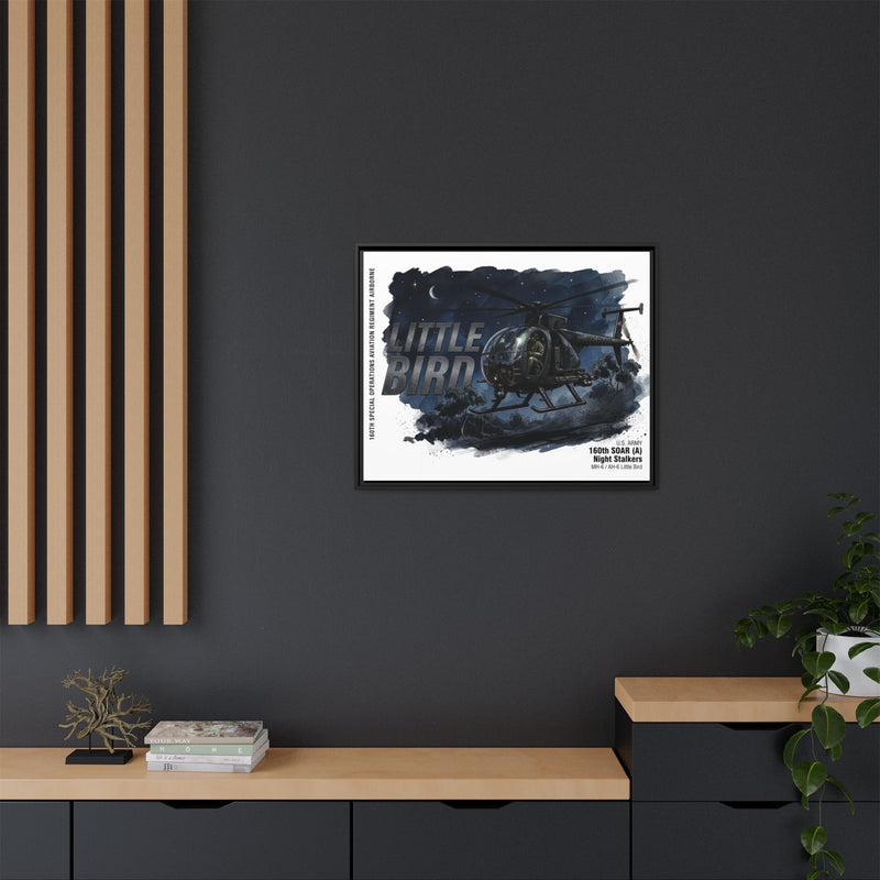 Little Bird Helicopter Framed Canvas Print — Military Aviation Wall Art