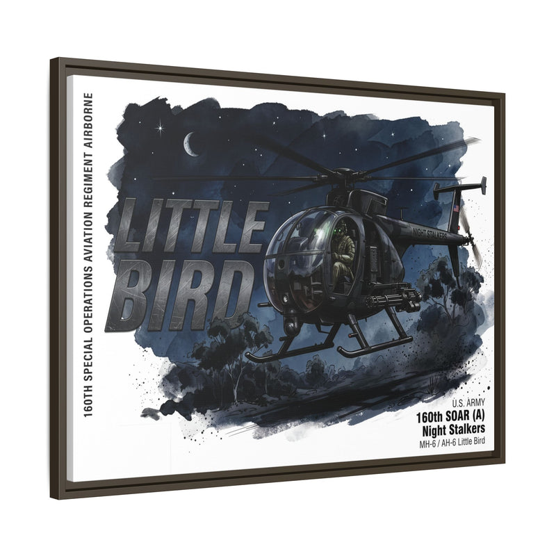 Little Bird Helicopter Framed Canvas Print — Military Aviation Wall Art