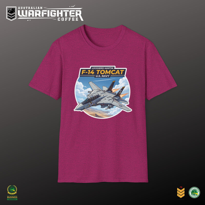 F-14 Tomcat US Navy Aviation T-Shirt — Vintage Fighter Jet Graphic — lifestyle photo, Australian Warfighters Coffee