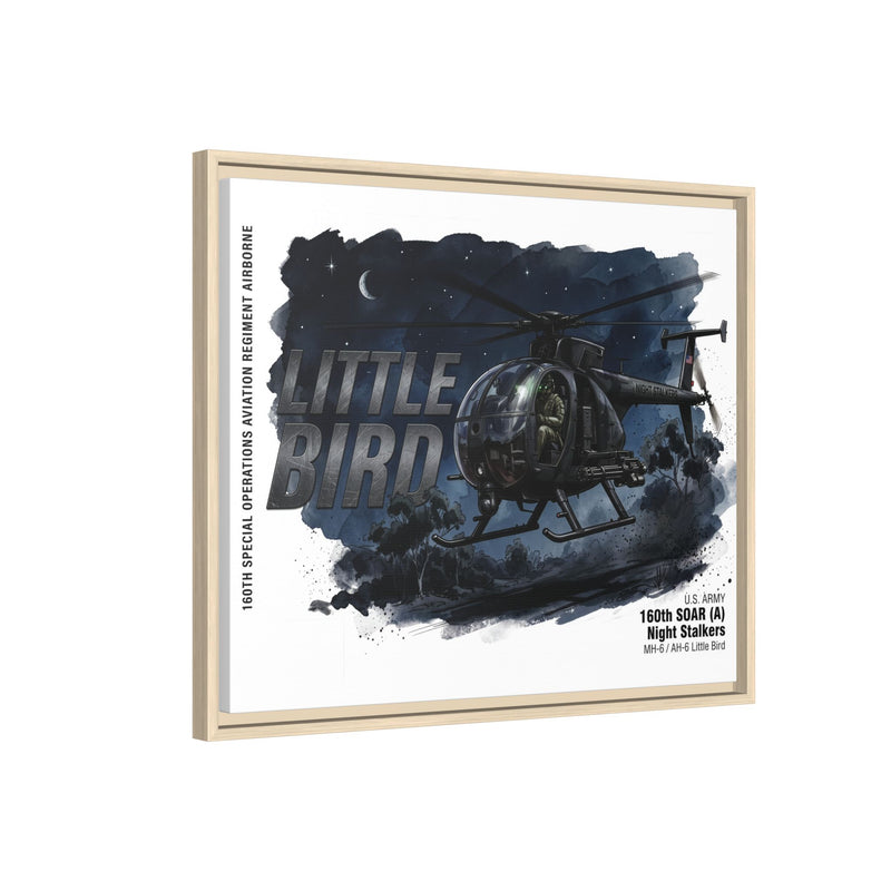 Little Bird Helicopter Framed Canvas Print — Military Aviation Wall Art