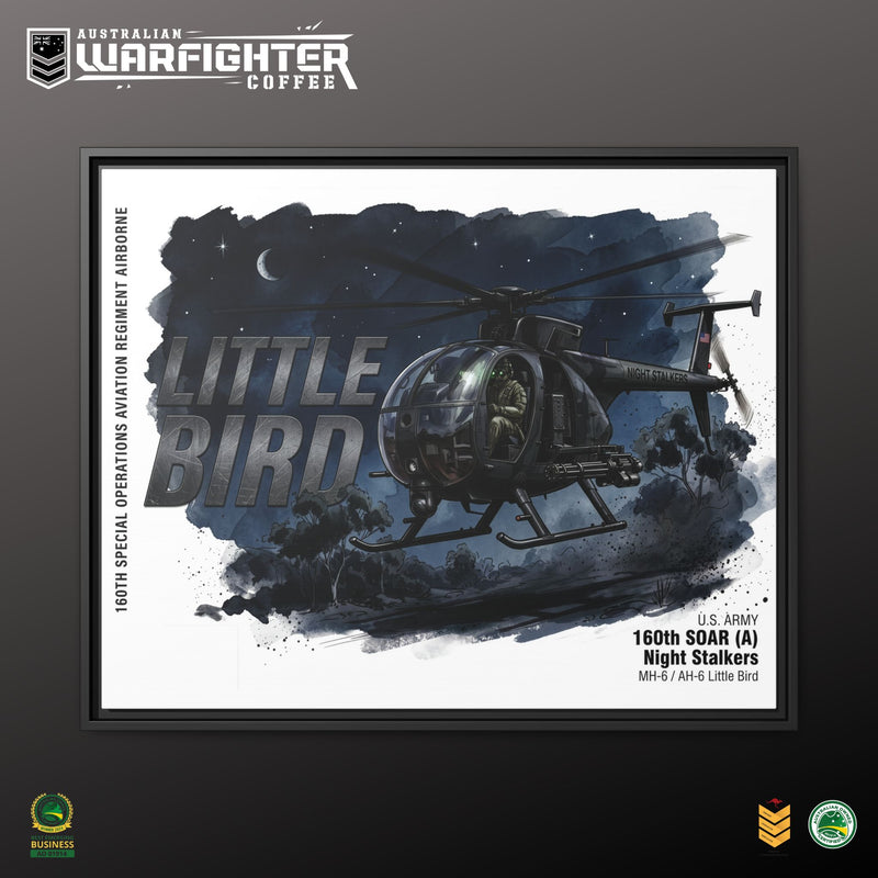 Little Bird Helicopter Framed Canvas Print — Military Aviation Wall Art