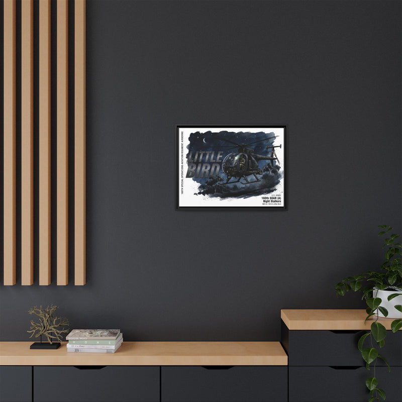 Little Bird Helicopter Framed Canvas Print — Military Aviation Wall Art