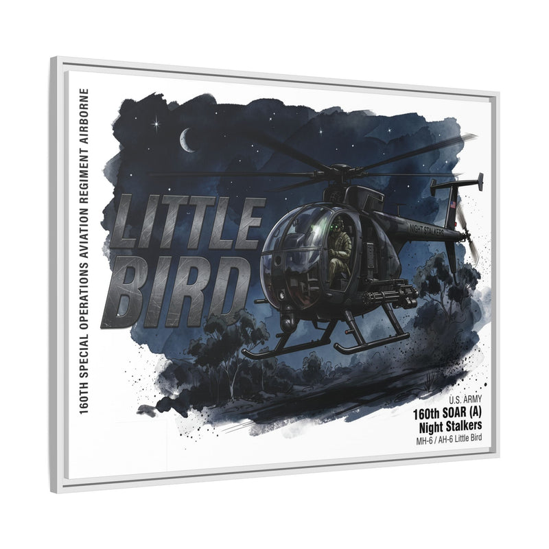 Little Bird Helicopter Framed Canvas Print — Military Aviation Wall Art
