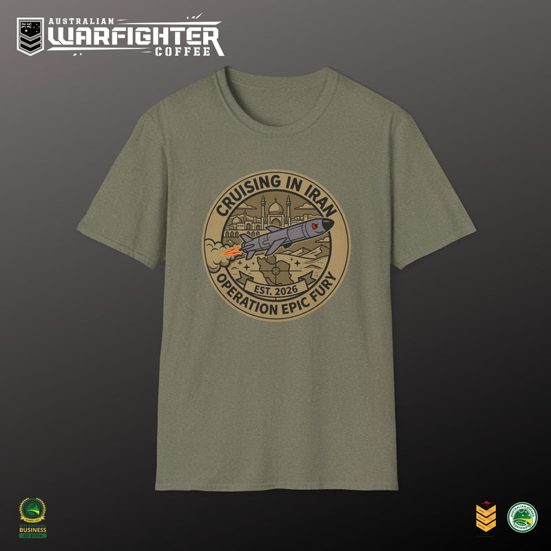 Cruising in Iran — front view on model, Australian Warfighters Coffee