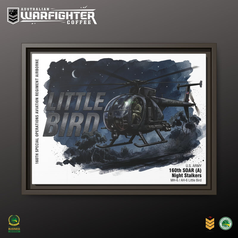 Little Bird Helicopter Framed Canvas Print — Military Aviation Wall Art