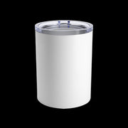 White tumbler with a clear lid on a white background