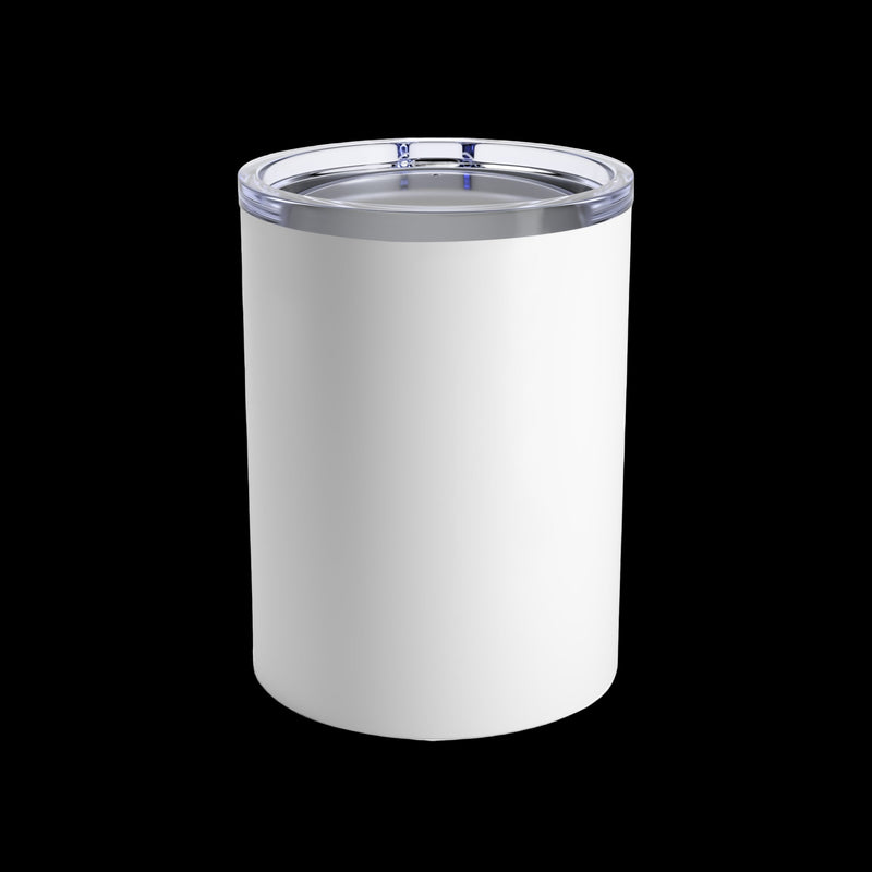 White tumbler with a clear lid on a white background