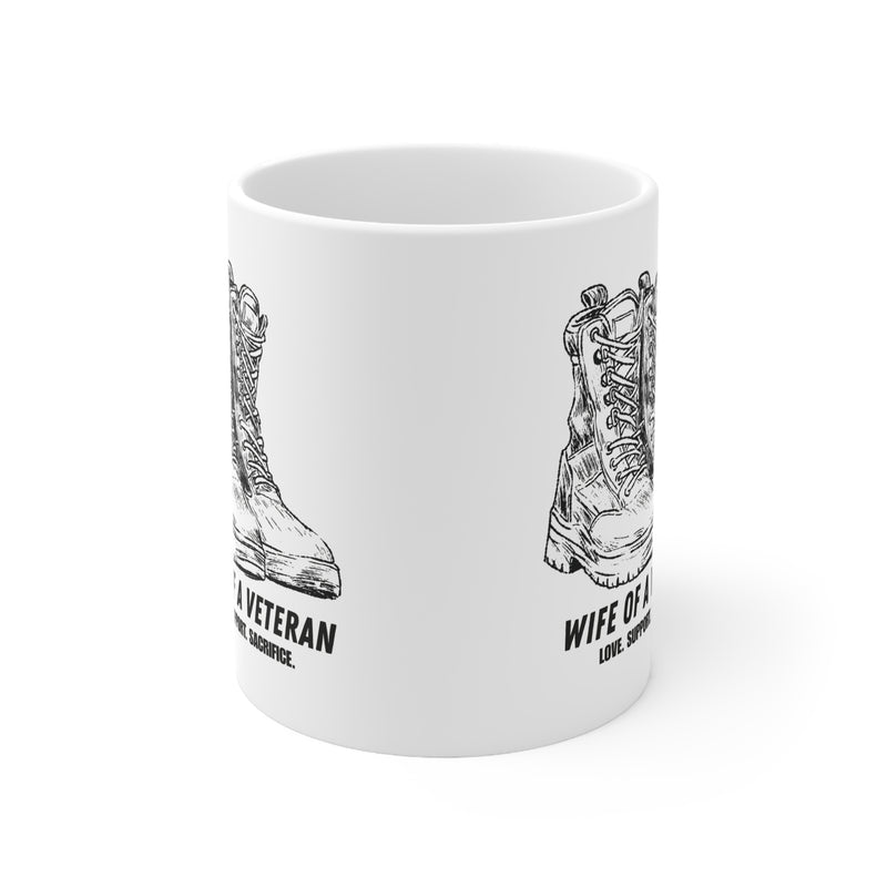 Wife of a Veteran Coffee Mug – Military Boots Ceramic Mug — side view with handle, Australian Warfighters Coffee