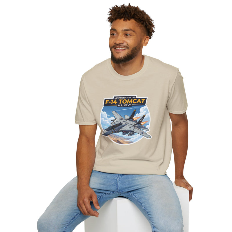 F-14 Tomcat US Navy Aviation T-Shirt — Vintage Fighter Jet Graphic — model front — alternate colour, Australian Warfighters Coffee