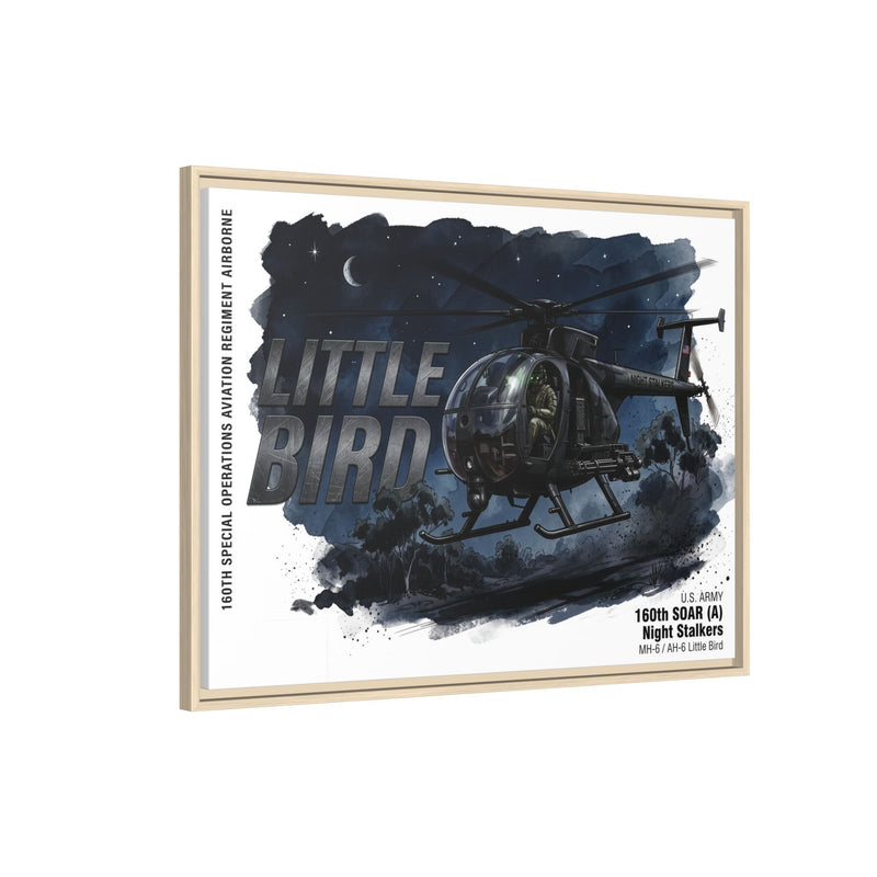 Little Bird Helicopter Framed Canvas Print — Military Aviation Wall Art