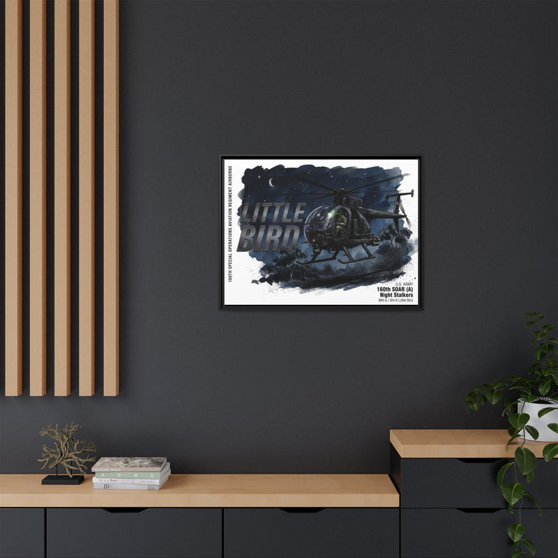 Little Bird Helicopter Framed Canvas Print — Military Aviation Wall Art