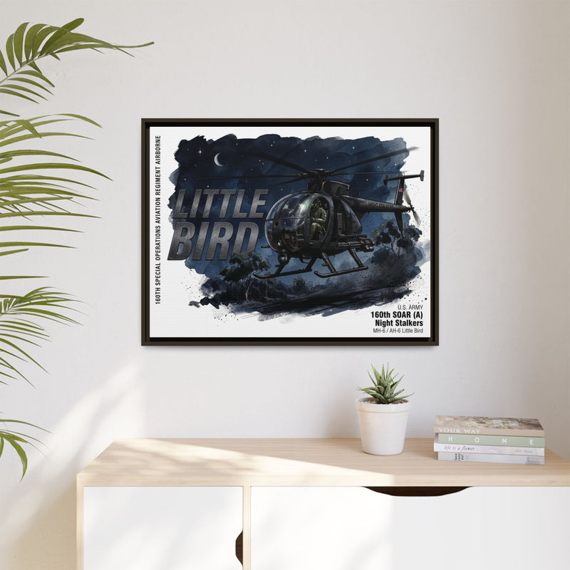 Little Bird Helicopter Framed Canvas Print — Military Aviation Wall Art