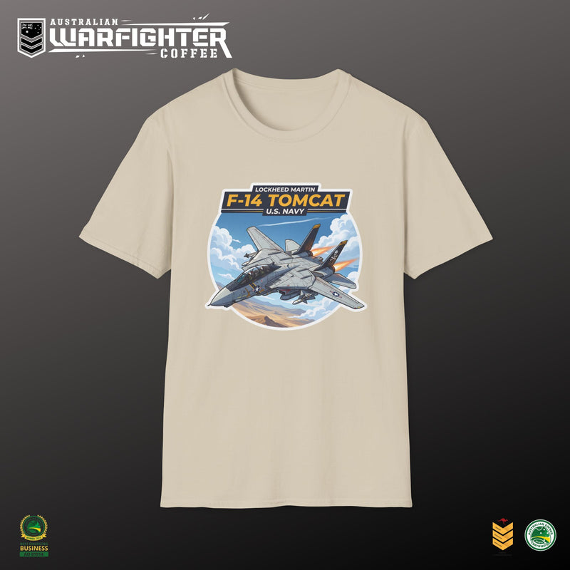 F-14 Tomcat US Navy Aviation T-Shirt — Vintage Fighter Jet Graphic — graphic detail close-up, Australian Warfighters Coffee
