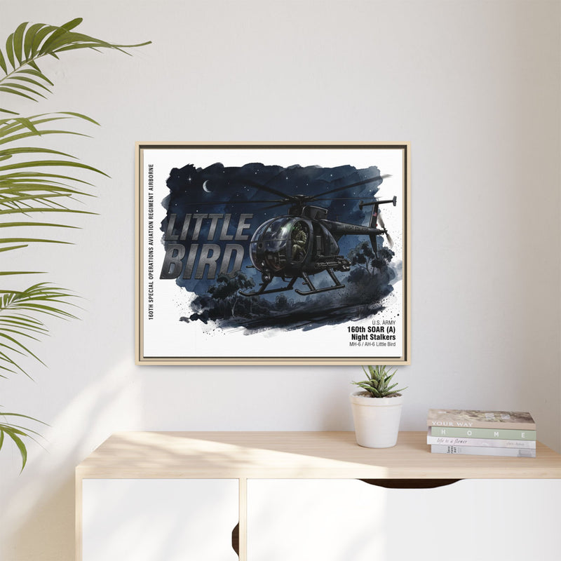 Little Bird Helicopter Framed Canvas Print — Military Aviation Wall Art