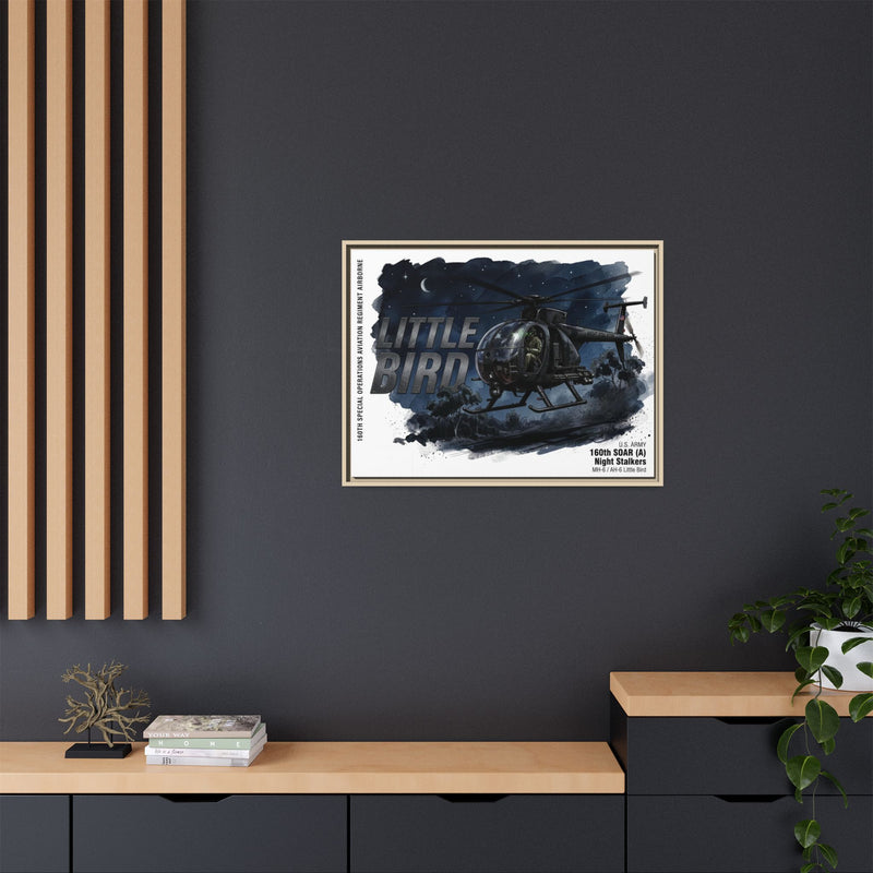 Little Bird Helicopter Framed Canvas Print — Military Aviation Wall Art