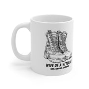 Wife of a Veteran Coffee Mug – Military Boots Ceramic Mug — front view showing graphic, Australian Warfighters Coffee