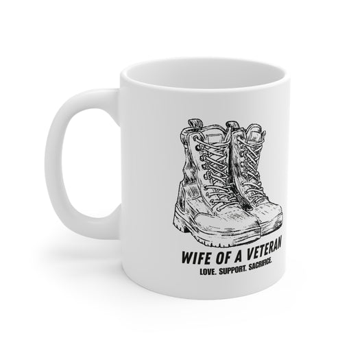 Wife of a Veteran Coffee Mug – Military Boots Ceramic Mug — front view showing graphic, Australian Warfighters Coffee