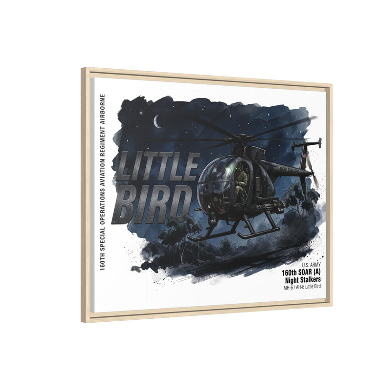 Little Bird Helicopter Framed Canvas Print — Military Aviation Wall Art