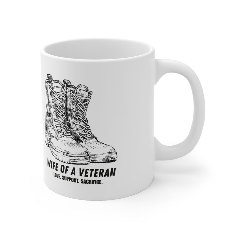 Wife of a Veteran Coffee Mug – Military Boots Ceramic Mug — top-down view, Australian Warfighters Coffee