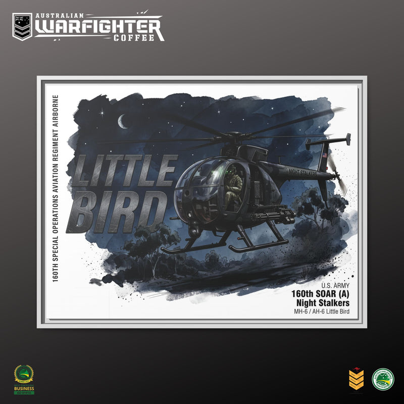 Little Bird Helicopter Framed Canvas Print — Military Aviation Wall Art