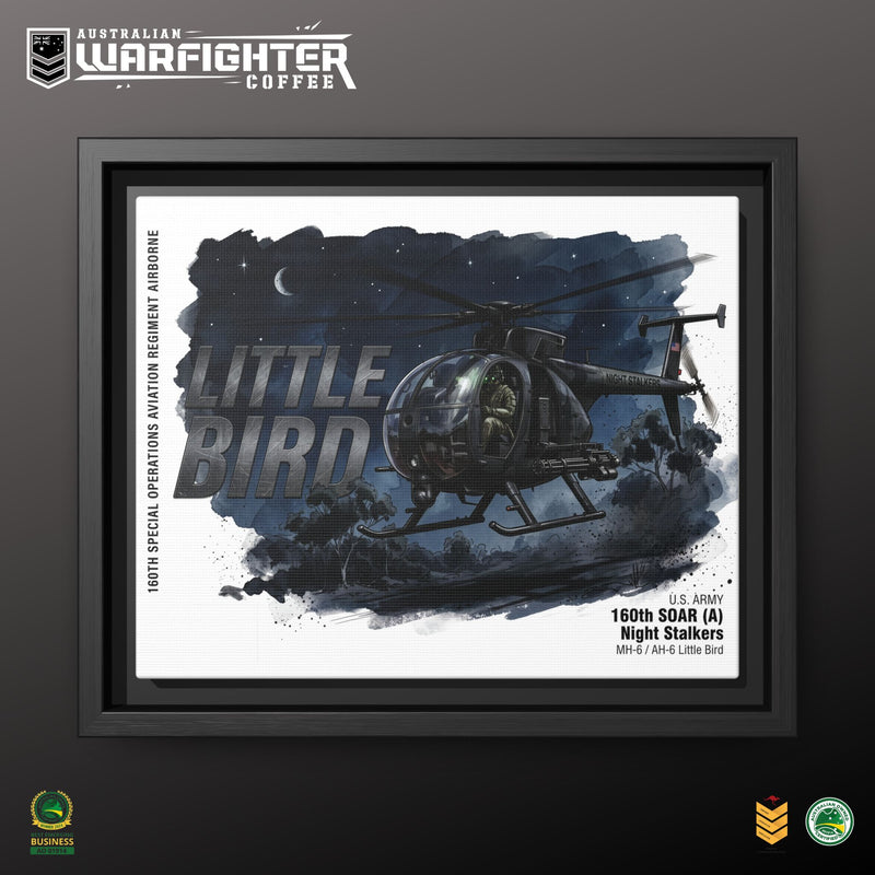 Little Bird Helicopter Framed Canvas Print — Military Aviation Wall Art