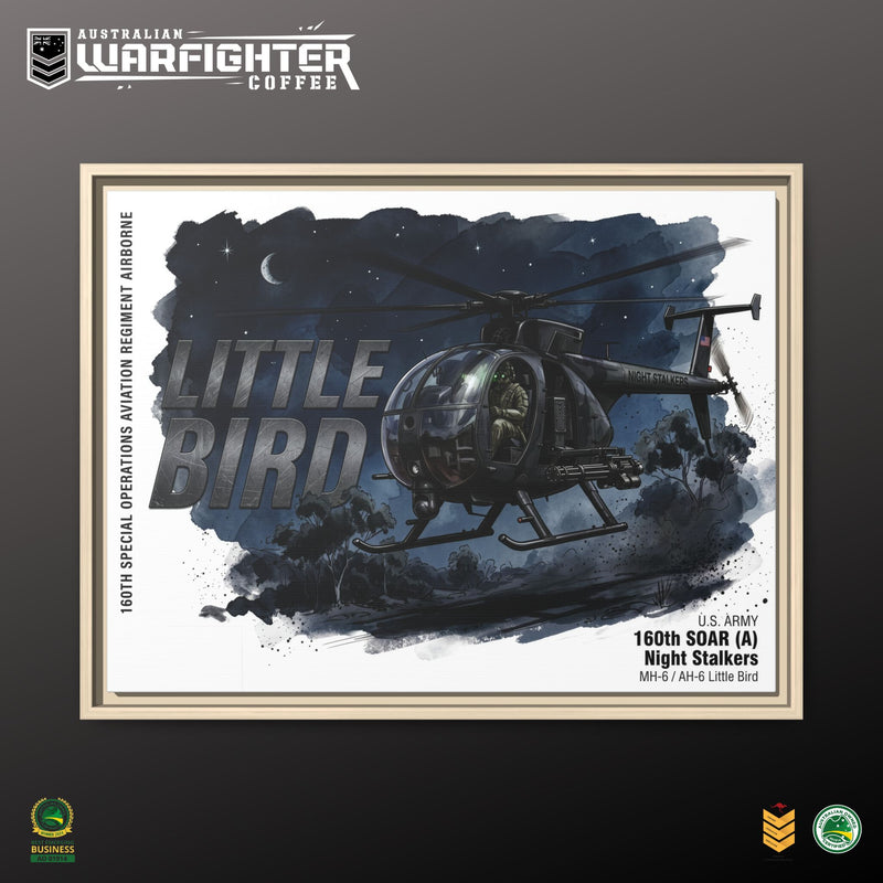 Little Bird Helicopter Framed Canvas Print — Military Aviation Wall Art