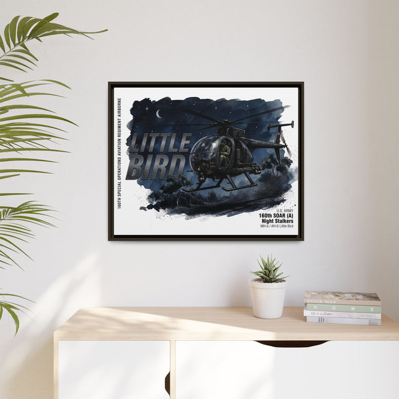 Little Bird Helicopter Framed Canvas Print — Military Aviation Wall Art