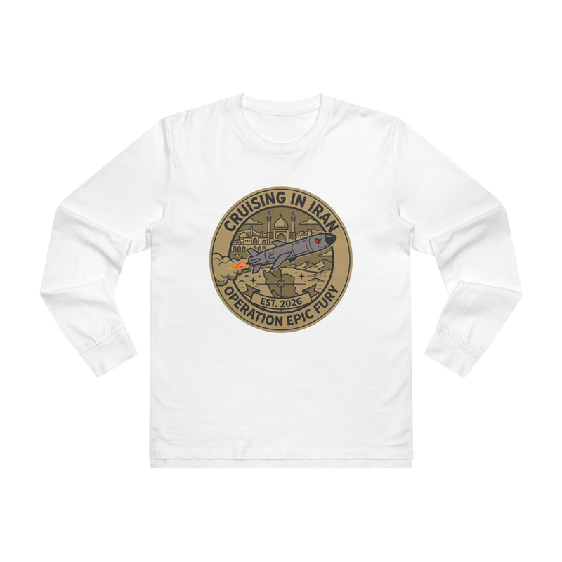 Cruising in Iraq Patch Longsleeve Tee - Operation Epic Fury Military Shirt — back view on model, Australian Warfighters Coffee