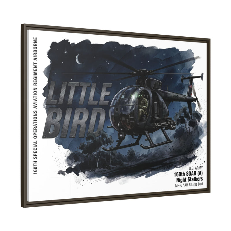 Little Bird Helicopter Framed Canvas Print — Military Aviation Wall Art