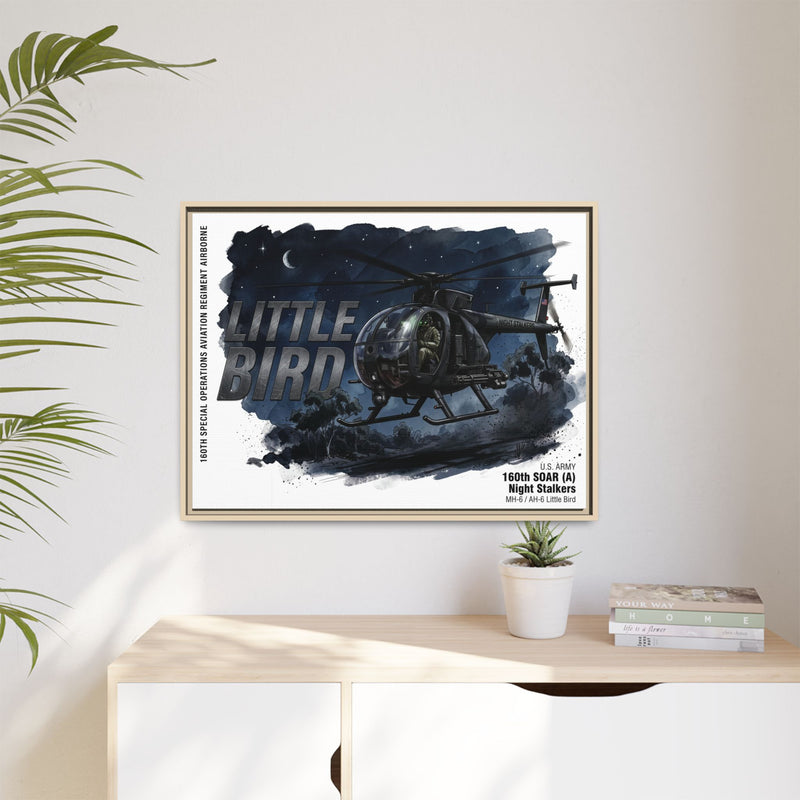 Little Bird Helicopter Framed Canvas Print — Military Aviation Wall Art