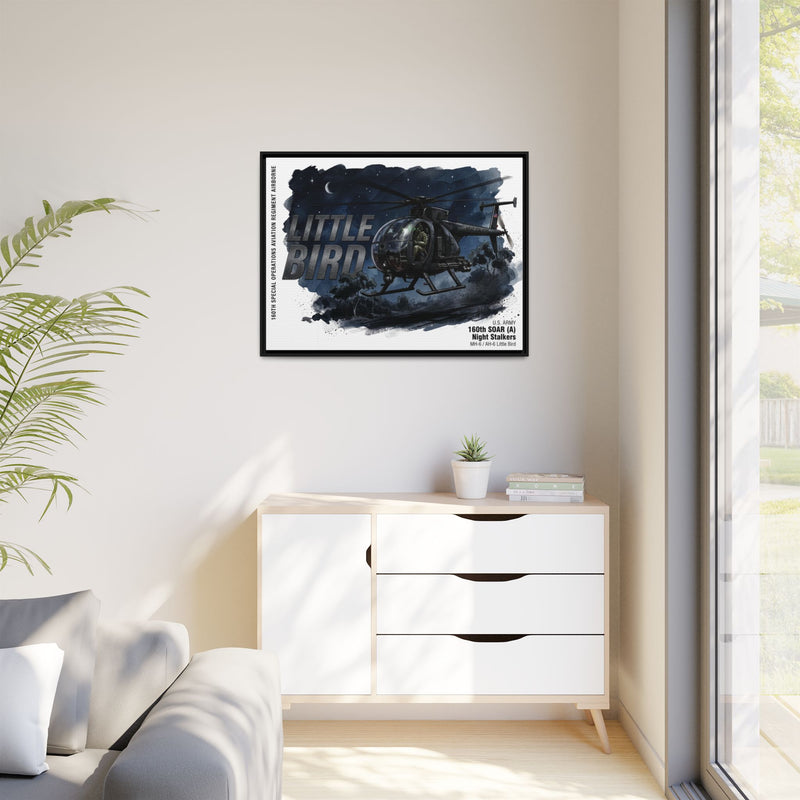 Little Bird Helicopter Framed Canvas Print — Military Aviation Wall Art