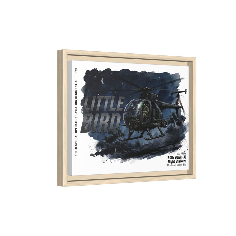 Little Bird Helicopter Framed Canvas Print — Military Aviation Wall Art