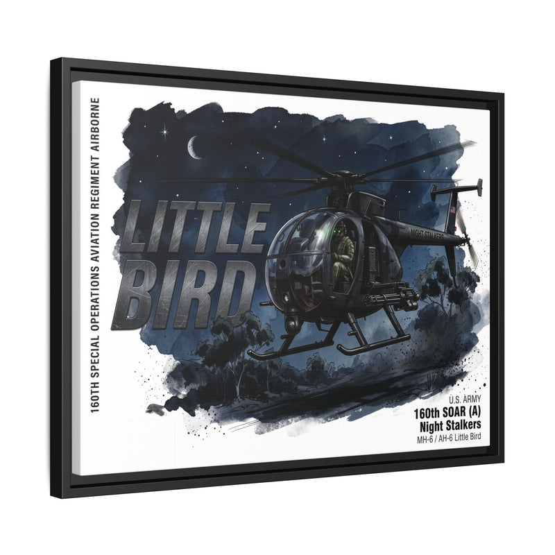 Little Bird Helicopter Framed Canvas Print — Military Aviation Wall Art
