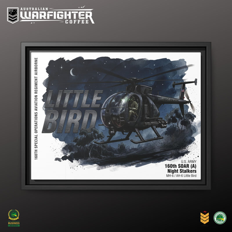 Little Bird Helicopter Framed Canvas Print — Military Aviation Wall Art