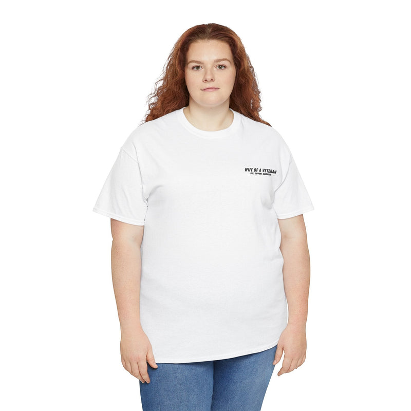Wife of a Veteran T-Shirt — back view on model, Australian Warfighters Coffee