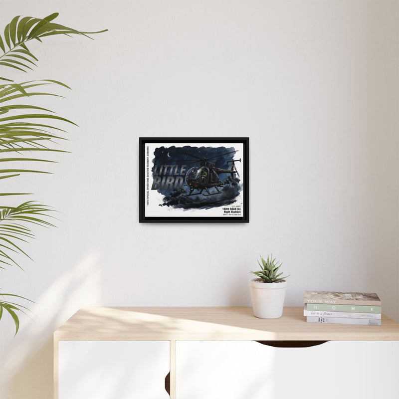 Little Bird Helicopter Framed Canvas Print — Military Aviation Wall Art